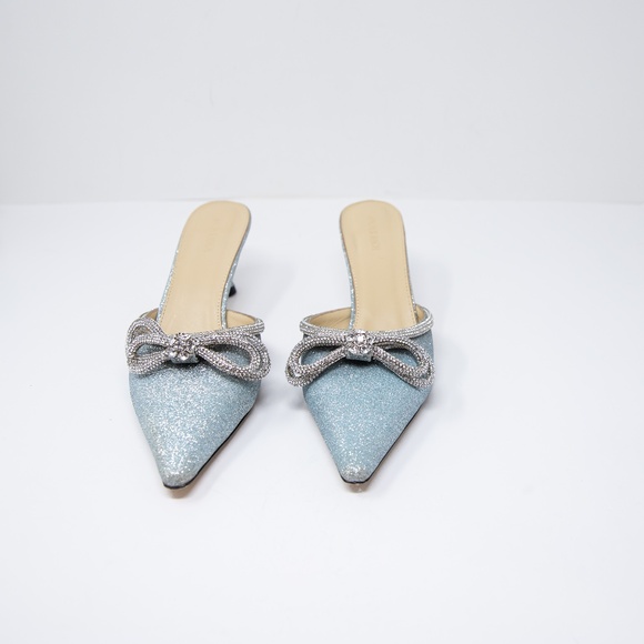 NEW Mach &; Mach Double Crystal Jewel Bow Pointed Toe Heels Shoes Blue Silver - Picture 4 of 6